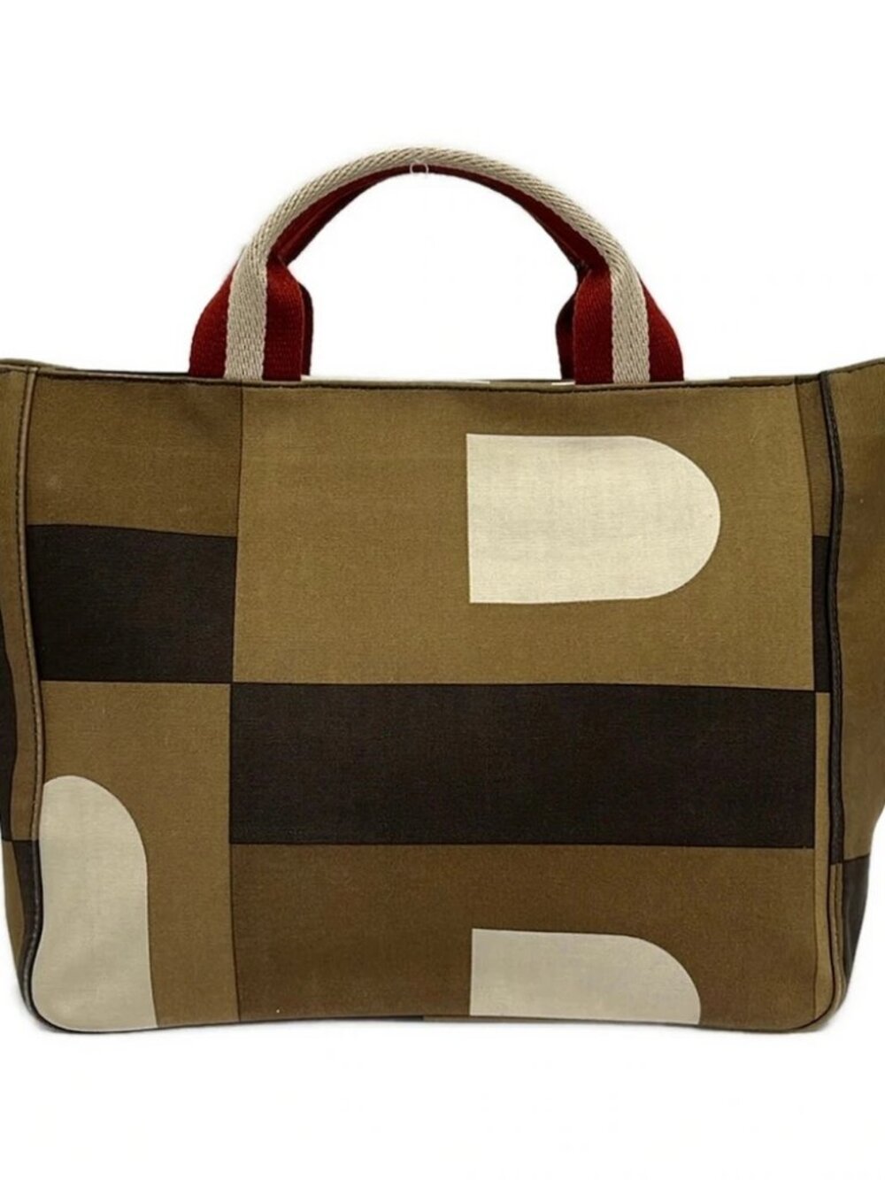 BALLY Busy B Dark Brown White Multi Canvas Handbag